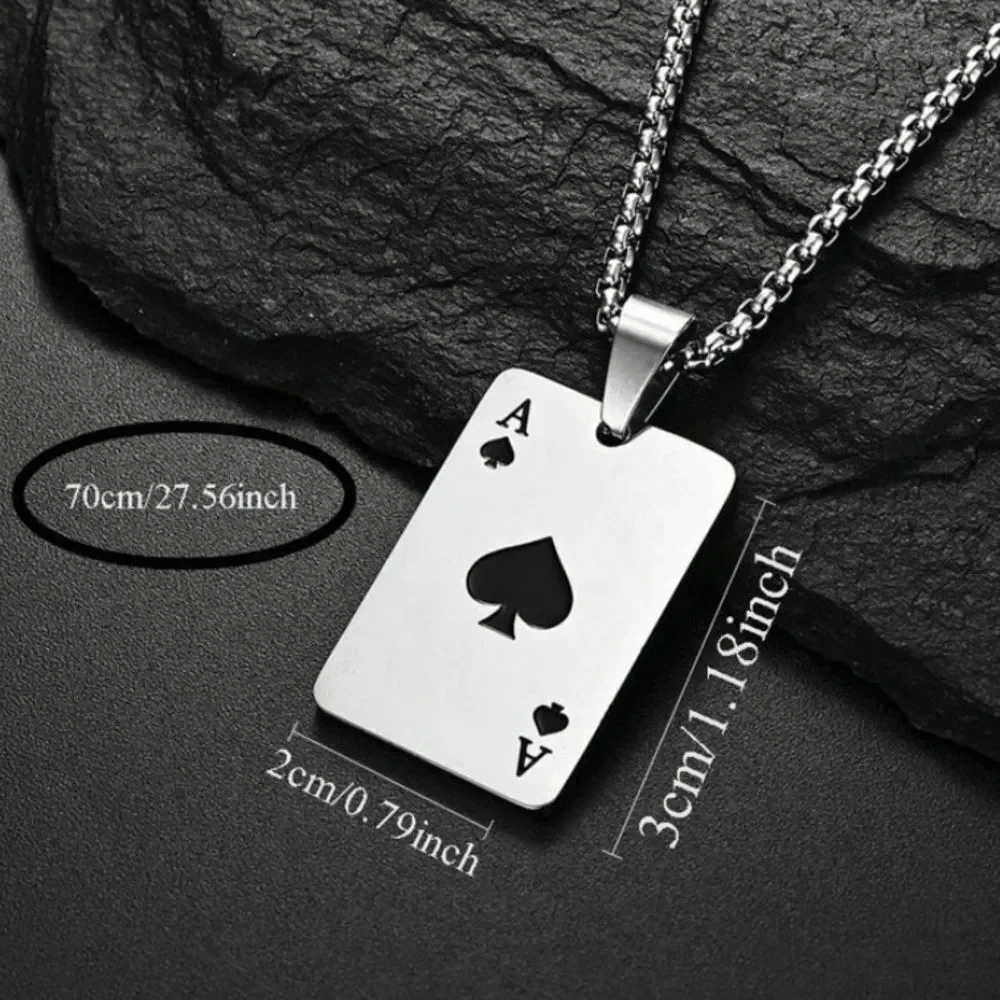 3for$20 1pc Men's Poker Card Charm Necklace, Heart Couple Pendant Necklace